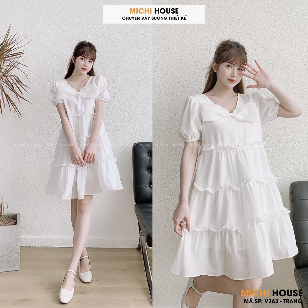 Đầm Suông Babydoll Đính Nơ Dễ Thương MICHI House V363 Váy Xinh Vải Xốp Mềm Mát