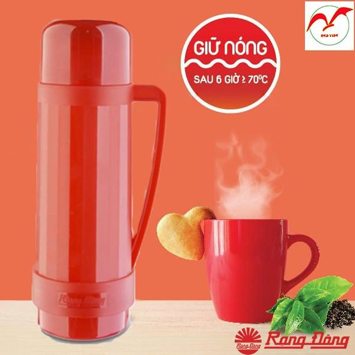 Bình Giữ Nhiệt Rạng Đông 0.5L, 1L Giữ Nhiệt Sau 6h Trên 70 Độ, Thân Bằng Nhựa Chống Rơi, Vỡ, Lõi hủy Tinh An Toàn - 1 Lít Màu Đỏ
