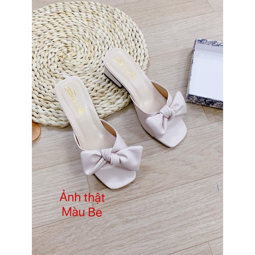 Dép lê nữ quai nơ buộc gót 2cm