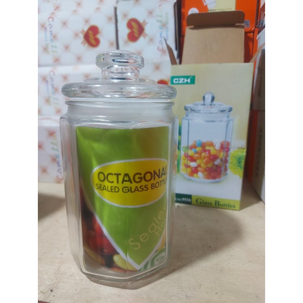 Hũ thuỷ tinh lục giác nắp thuỷ tinh 1000ml