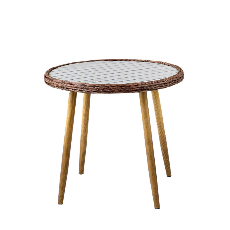 Bàn cafe sân vườn mặt gỗ nhựa tròn 800 TE2043-80S Nội thất Capta Bàn sân vườn mặt bàn gỗ nhựa chân sắt sơn tĩnh điện vân gỗ tại tp hcm