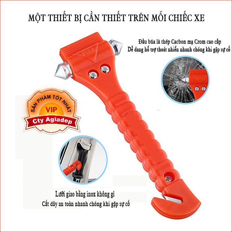 Búa đập kính oto, Búa cứu hộ phá kính thoát hiểm trường hợp nguy cấp - Phụ kiện mọi xe hơi Huyndai, Toyota,mitsubishi,..
