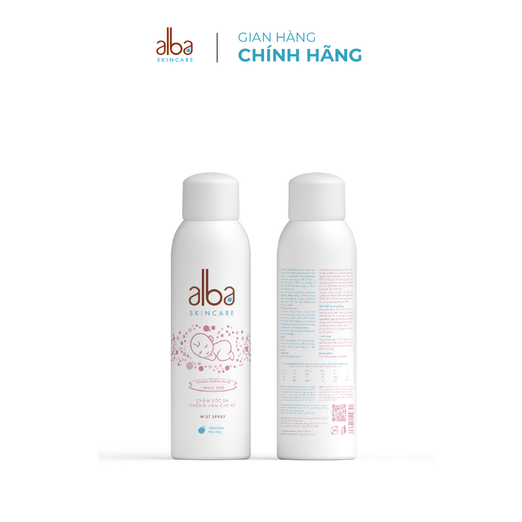 Xịt khoáng trẻ em Alba Skin Care - Chống hăm khô rôm sẩy do bỉm giúp da bé mịn màng - An toàn không gây kích ứng 150ml