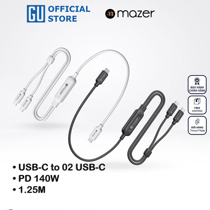 Dây Cáp Sạc Ra 2 Đầu USB-C MAZER InfiniteLink Scorpion PD 140W Dài 1.25m Chất Liệu Nylon Bện Bền Chắc Cao Cấp Hàng Chính Hãng