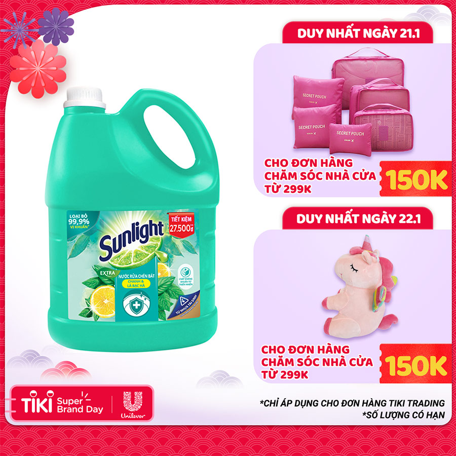 Nước rửa chén Sunlight chanh và lá bạc hà 3,6kg
