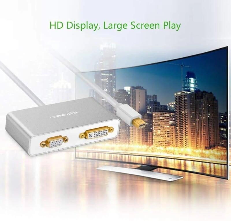 Ugreen UG10438MD109TK Màu Trắng Bộ chuyển đổi Mini displayport sang HDMI + VGA + DVI cao cấp - HÀNG CHÍNH HÃNG