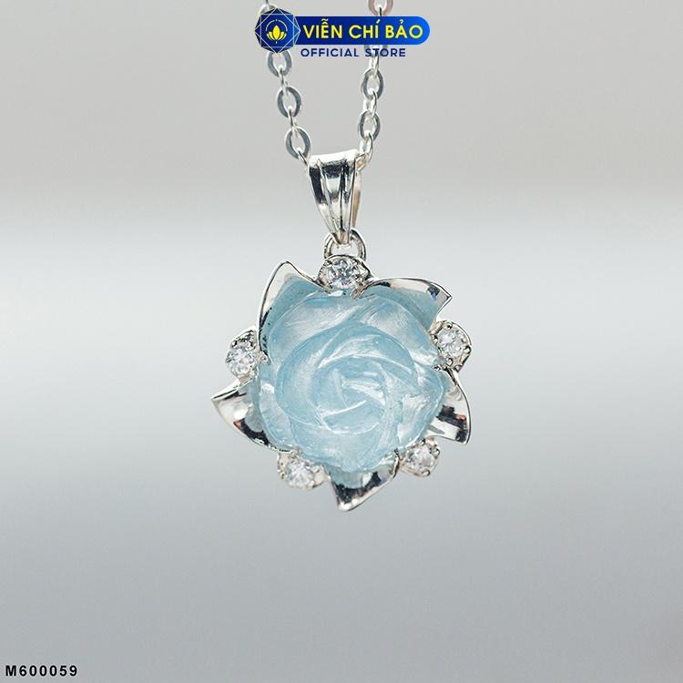 Dây chuyền bạc nữ mặt hoa mẫu đơn Aquamarine bạc 925 thời trang phụ kiện trang sức nữ Viễn Chí Bảo M600059-D100143