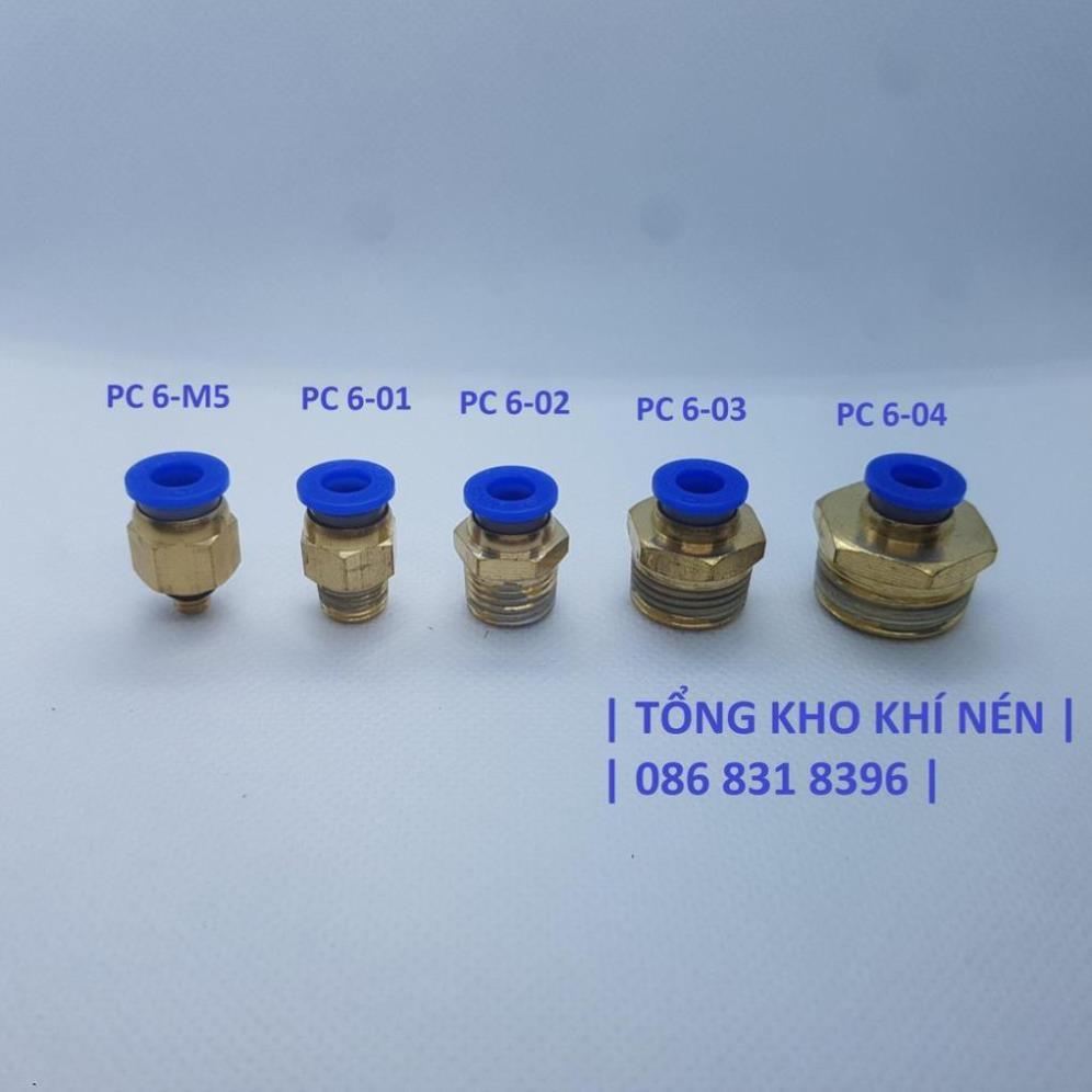 Nối nhanh ren ngoài ra ống 6mm khí nén, phun sương (ren ngoài m5; 10; 13; 17; 21mm, PC6