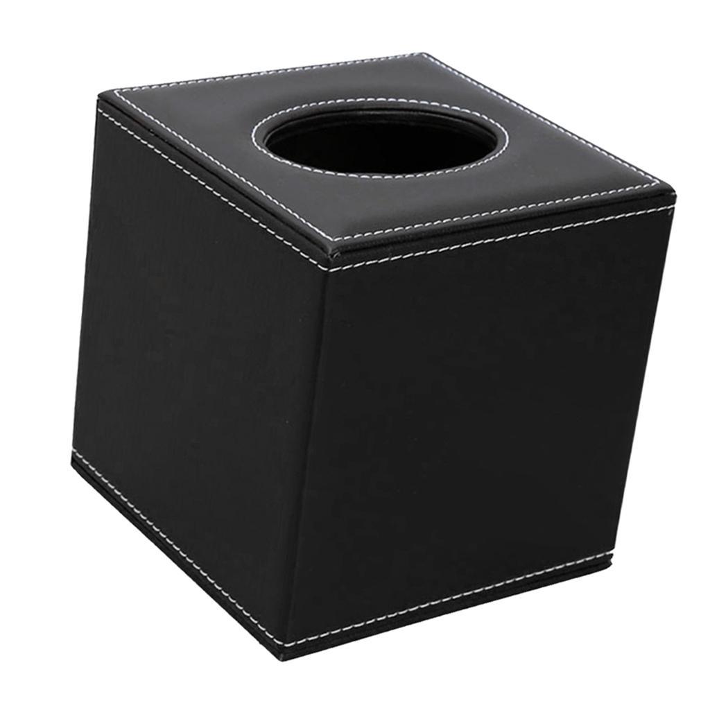 Black PU Leather Facial Tissue Box Cover, Paper Container for Bathroom