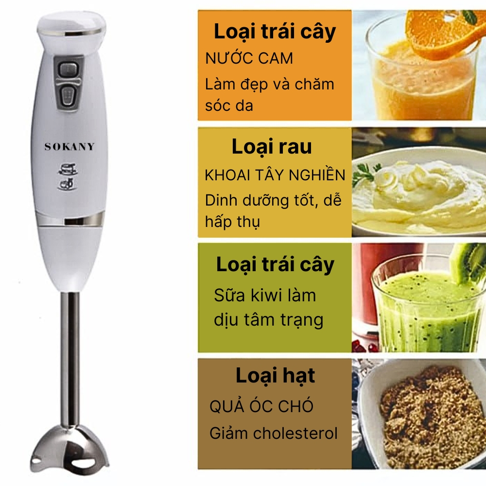 Máy xay cầm tay SOKANY HB-250A công suất 300W lưỡi dao inox siêu bén xay thịt, sinh tố, cháo, gạo - HÀNG CHÍNH HÃNG - DELIYA