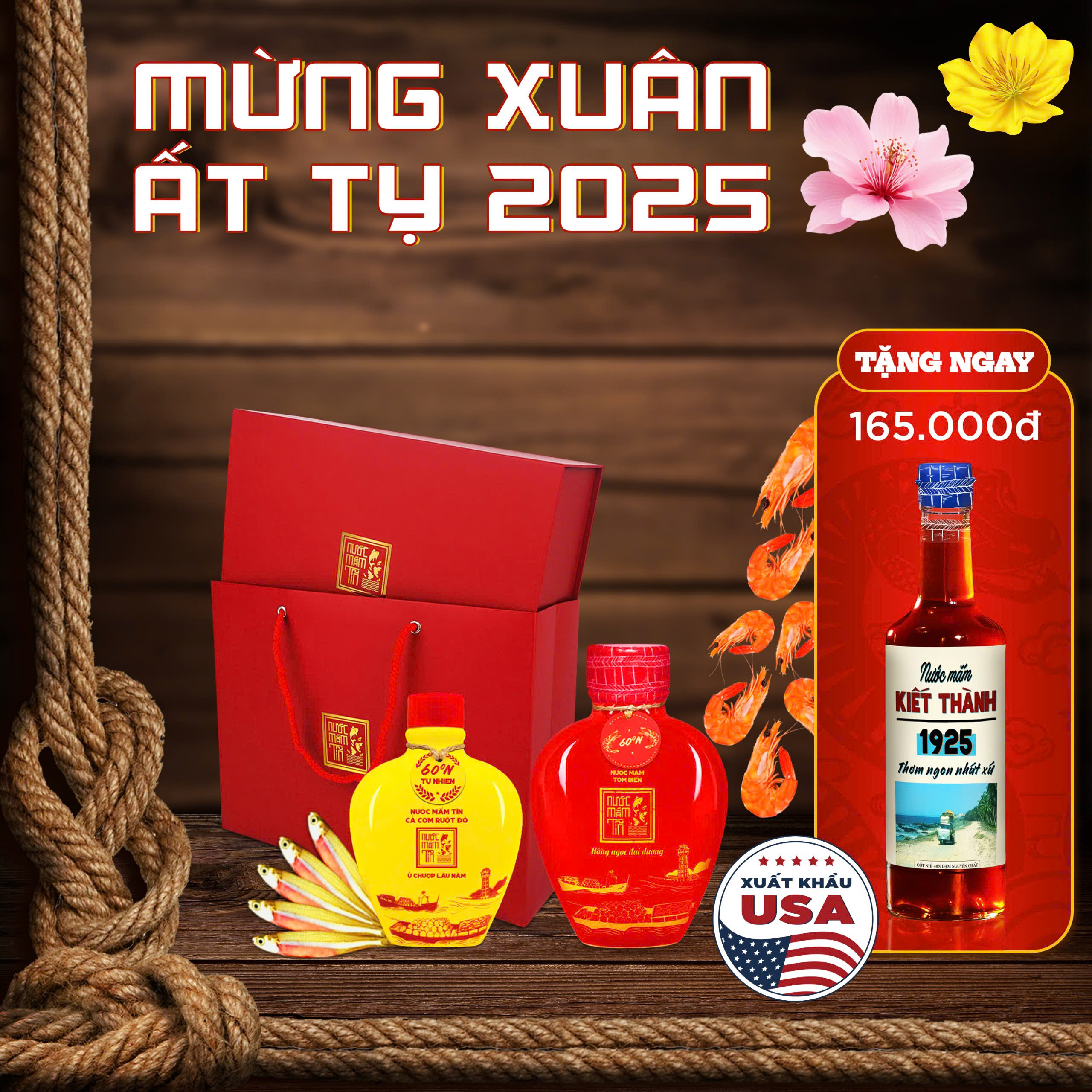 Đặc Sản Phan Thiết - Set 1 Giỏ Quà Đậm Đà Tình Thân Nước Mắm Tôm Biển Bình Gốm Đỏ 60N Và Cá Cơm Ruột Đỏ Bình Gốm Vàng 60N