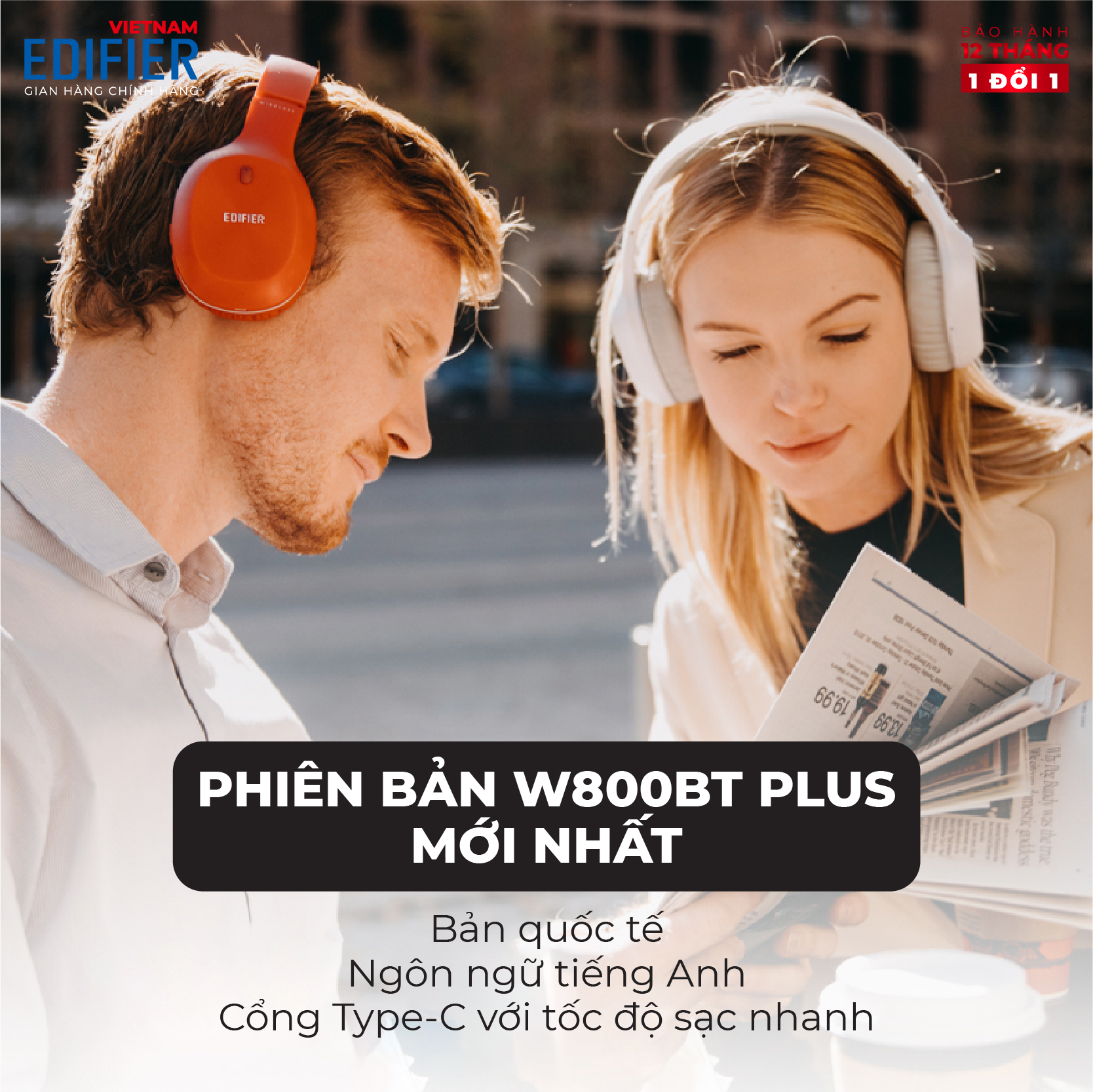 Tai nghe Bluetooth 5.1 thể thao EDIFIER W800BT Plus Chống ồn - Hàng chính hãng