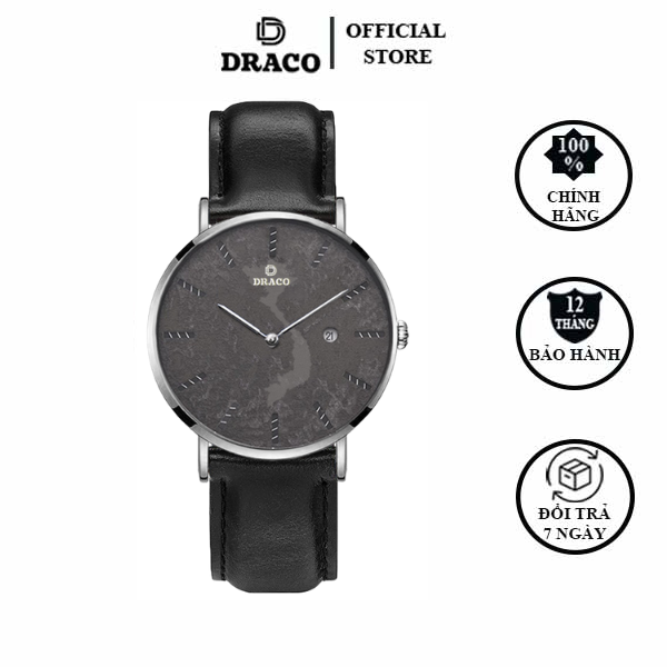 Đồng Hồ Nam DRACO D22-ST03 “Vietnamese Boy” Bạc Da Đen