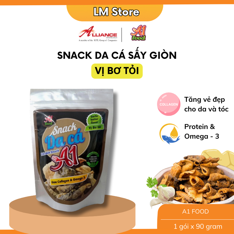 Snack Da Cá Vị Bơ Tỏi  A1 Food - 90gram