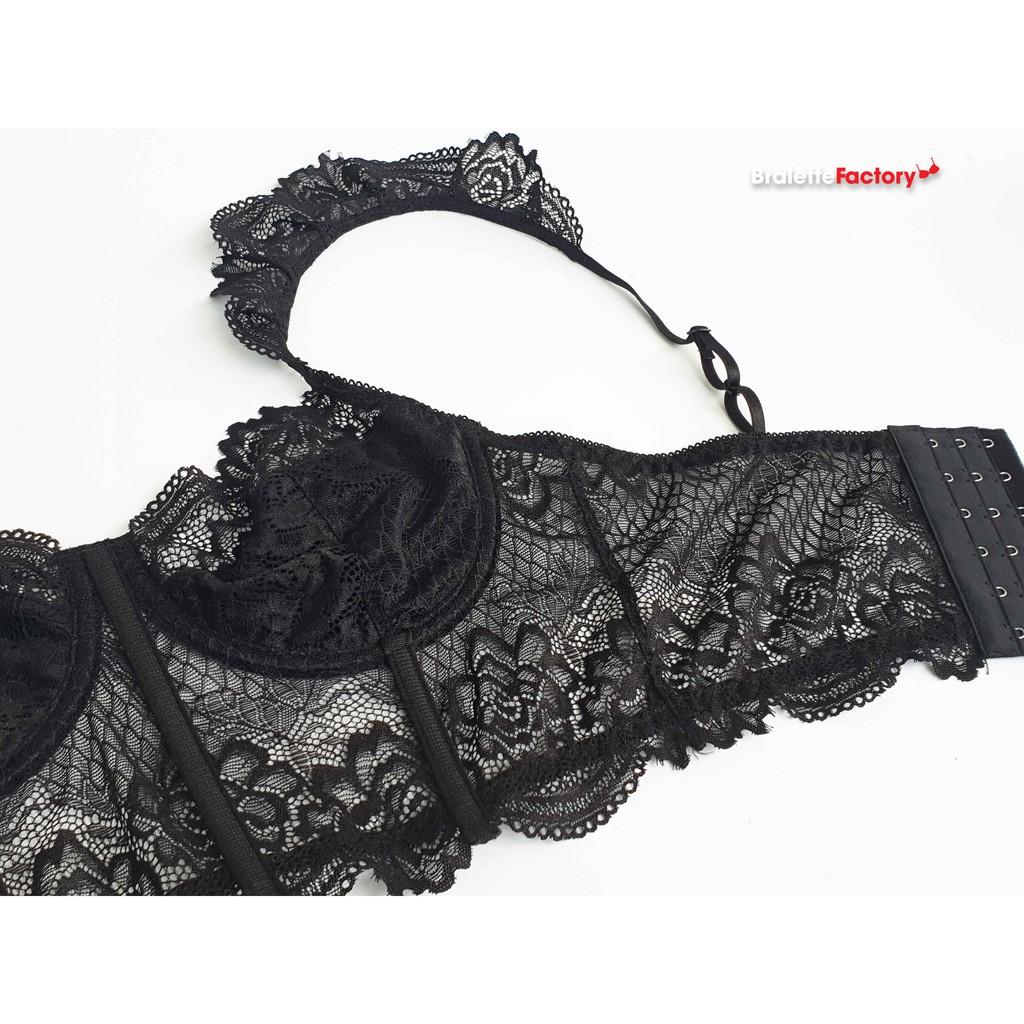 Áo croptop Bralette ren đen sexy hàng thiết kế, có gọng, mút lót N04