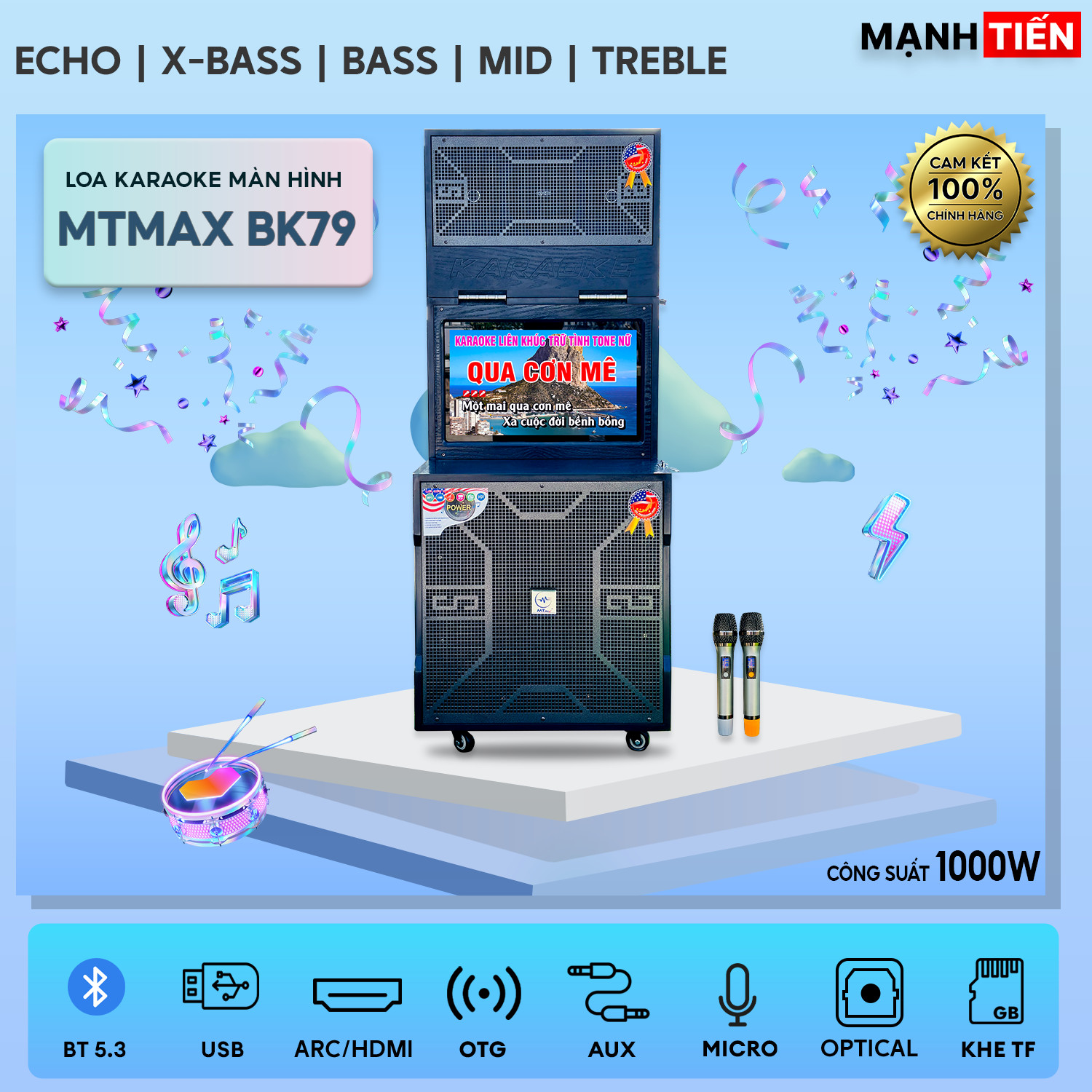 Siêu Phẩm Loa Màn Hình 22'' MTMAX BK79PRO - Loa Karaoke Mới Nhất 2024, Loa 3 Đường Tiếng Công Suất Lớn 1000W, Bass Siêu Trầm 45CM, Đi Kèm 2 Micro Không HÀNG CHÍNH HÃNG Dây, Bảo Hành 12 Tháng