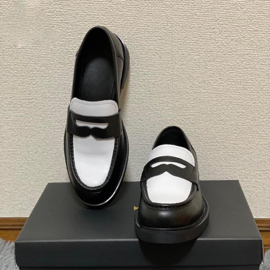 Giày penny loafer black and white, giày lười đốc, đế cao, khâu đế phối màu thời thượng