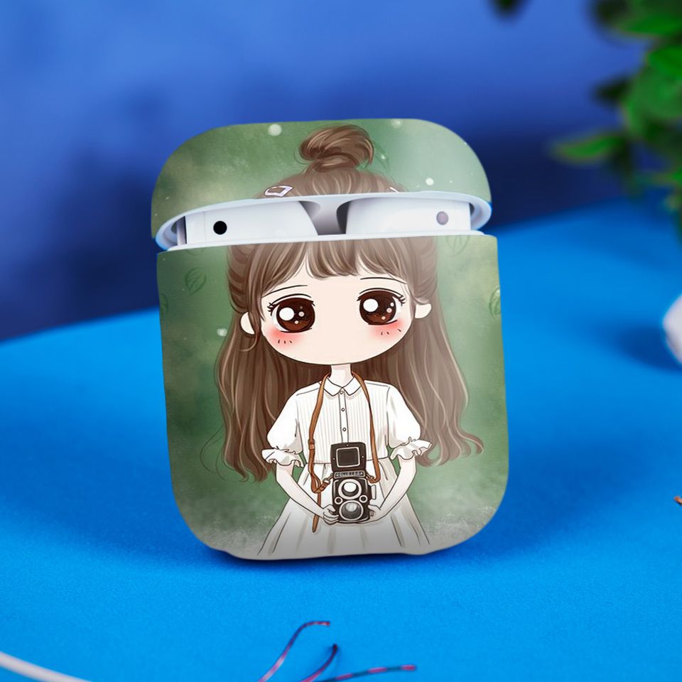 Miếng dán skin chống bẩn cho tai nghe AirPods in hình cô gái chibi - Chib037 (bản không dây 1 và 2)