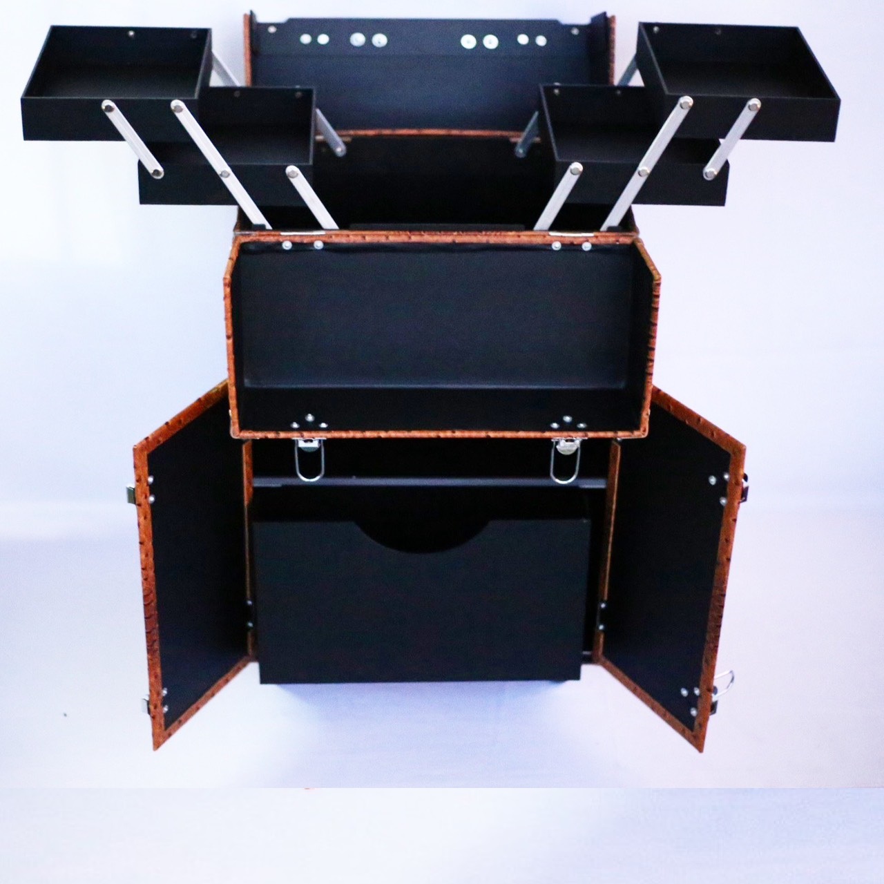 Cốp vali kéo nhiều ngăn đựng dụng cụ trang điểm, make up, phun xăm, nối mi, mỹ phẩm size 36x22x64 cm