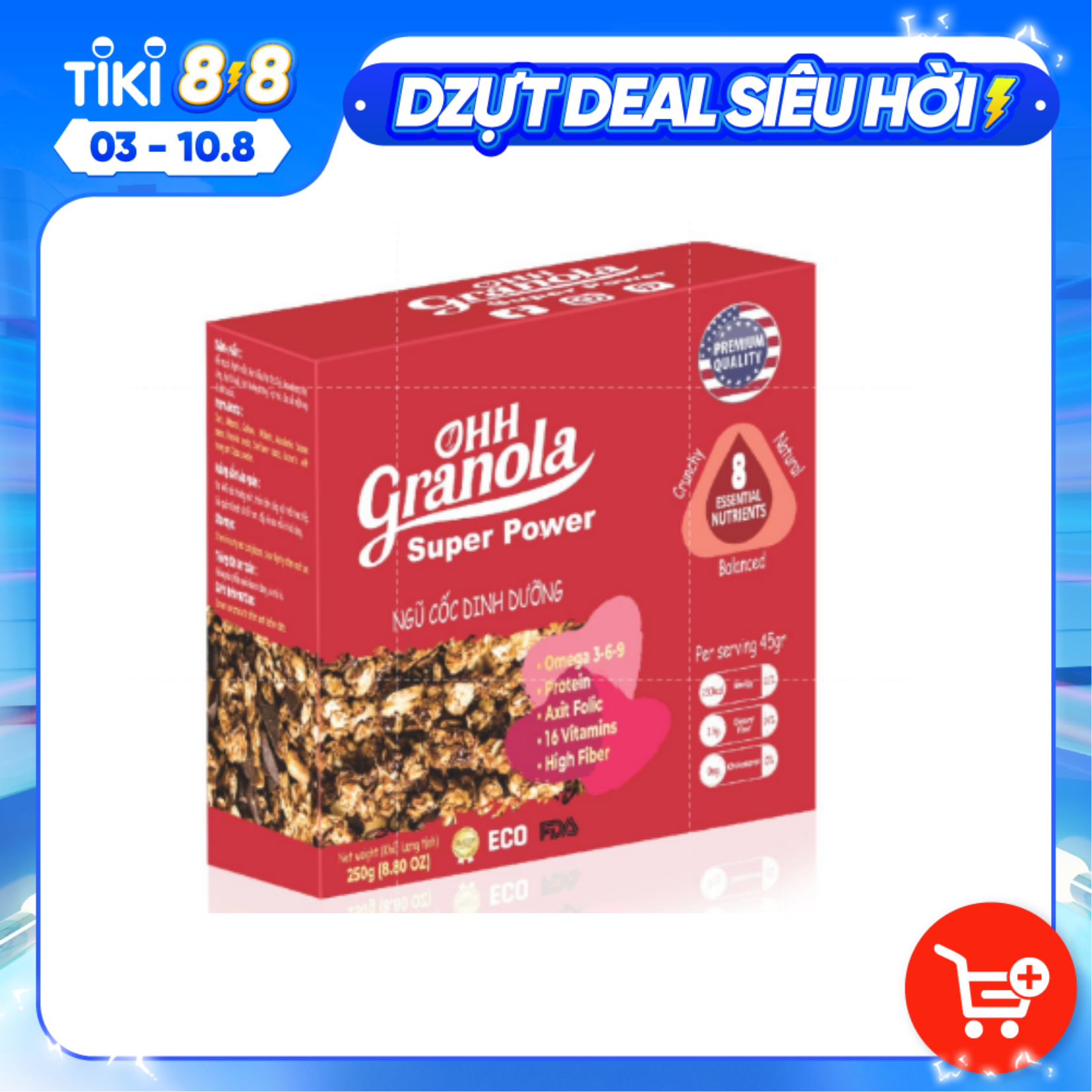 Giảm Cân Ngũ Cốc Tăng Cơ Giàu Năng Lượng  Chocolate Đen - Super Power (Ohh - Granola) Tiêu Chuẩn FDA Hoa Kỳ, Hộp 250g