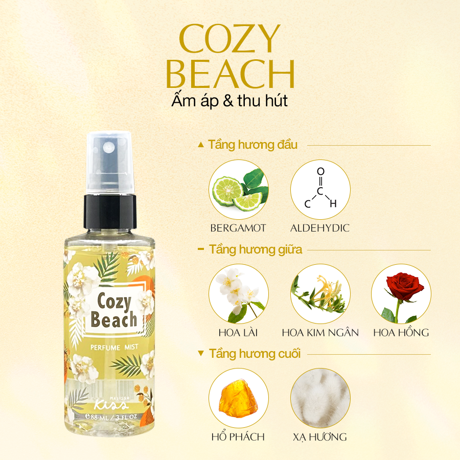 Malissa Kiss Xịt Thơm Toàn Thân Hương Cozy Beach Perfume Mist 88ml