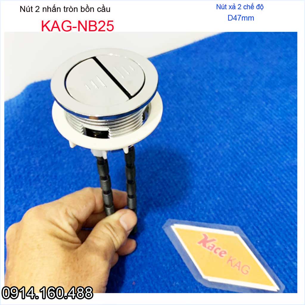 Nút 2 nhấn xả bồn cầu, nút nhấn cầu xả 2 nhấn tròn lỗ sứ D4.7-5cm, nút xả cầu KAG-NB25