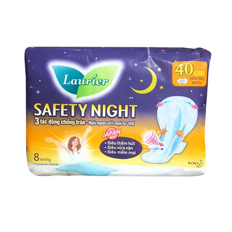 Combo 3 gói Băng Vệ Sinh Ban Đêm Laurier Safety Night chống tràn [40cm-8M]