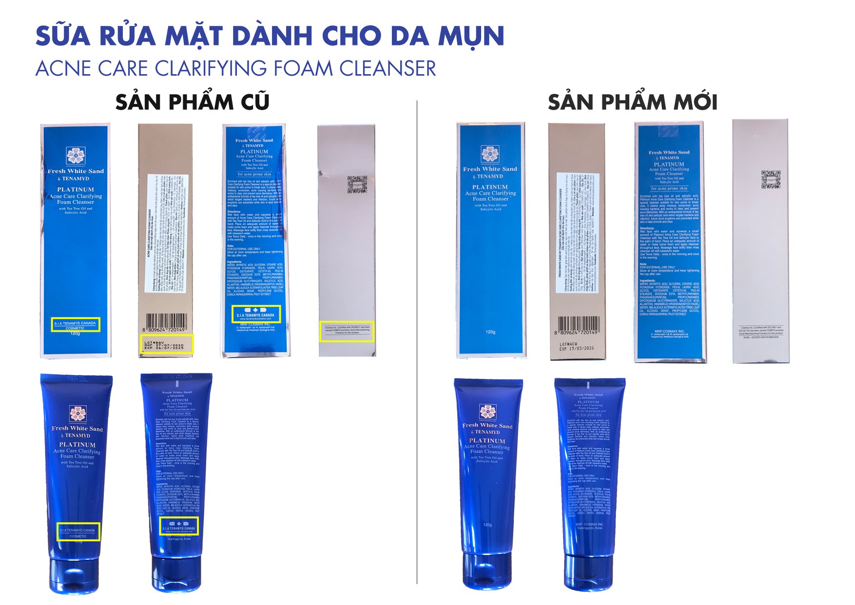 Sữa rửa mặt Tenamyd Fresh White Sand Platinum 120g ngừa mụn cho da dầu mụn - Hàng chính hãng - Lady & Men Viet Nam
