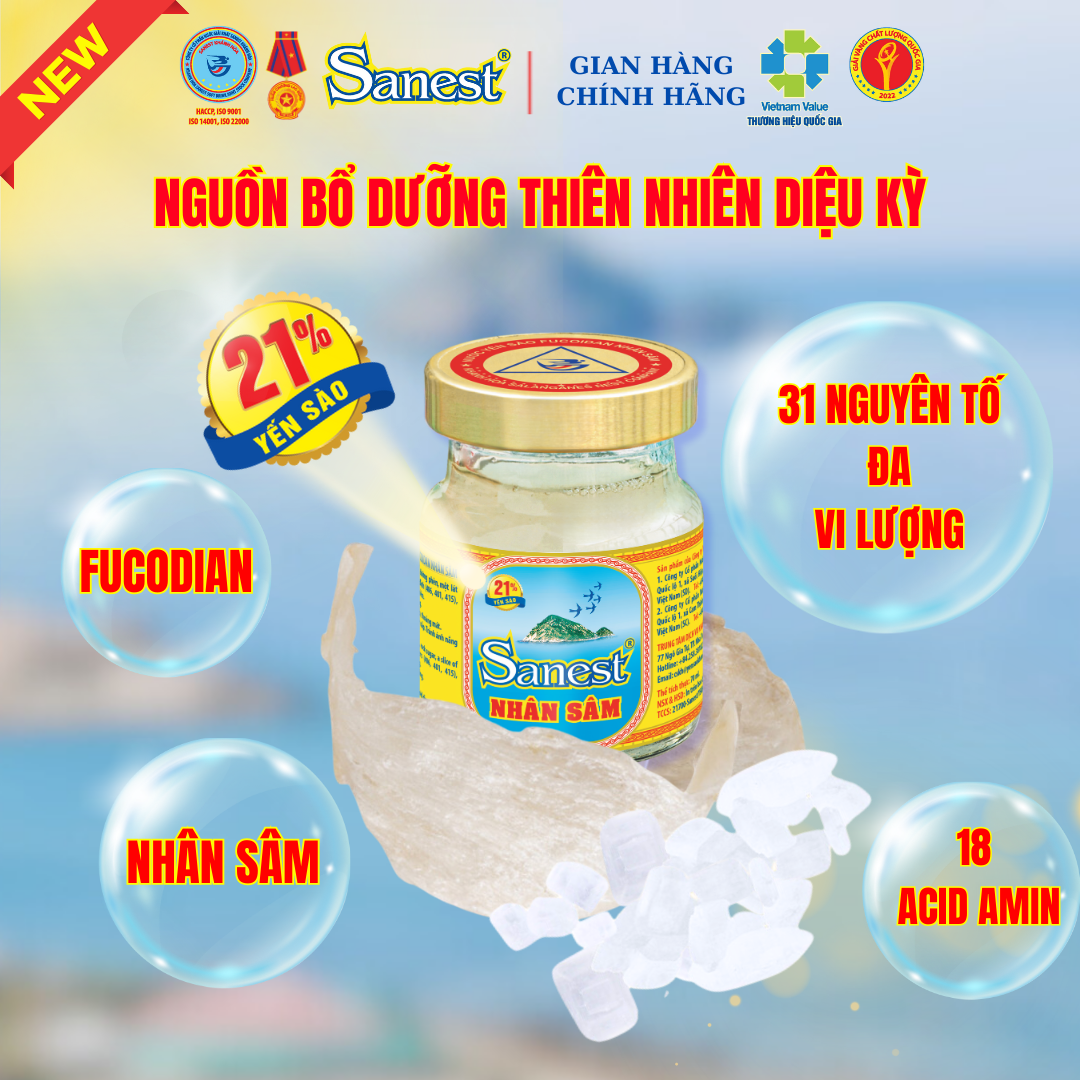 NEW [ Combo 5 lọ] Nước Yến sào Khánh Hòa Sanest 21% - Nhân Sâm