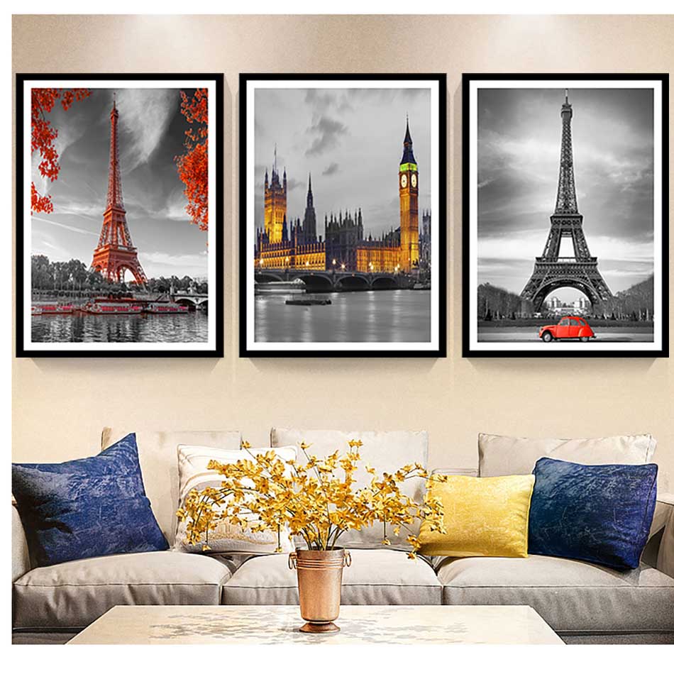 Bộ 3 tranh canvas treo tường Decor PARIS cổ điển và hiện đại - DC106