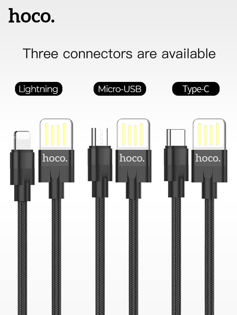 Cáp sạc nhanh Hoco U55 dây dù  lightning 2.4A  - dài 1.2M -hàng chính hãng ( đen)