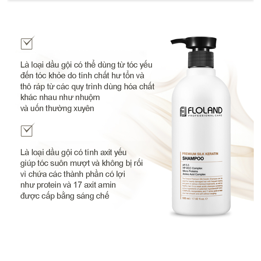 Dầu gội chăm sóc tóc hư tổn Floland Premium Silk Keratin Shampoo