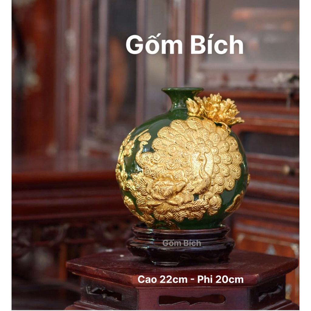 Bình Hút Lộc Công Đào Phú Quý Vinh Hoa Dát Vàng Bình Phong Thủy Tài Lộc Gốm Sứ Bát Tràng