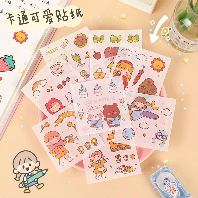 1 Tấm Sticker, Nhãn Dán Hoạt Hình Dễ Thương, Trang Trí Sổ Tay, Hộp Bút, Dụng Cụ Học Tập