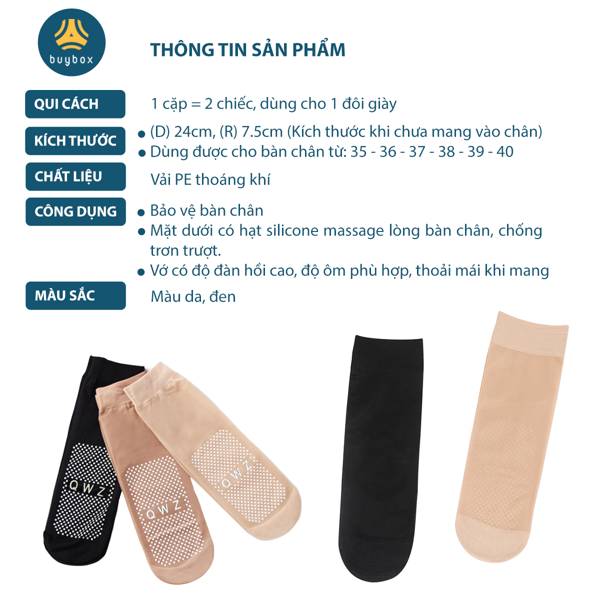 Combo 5, 10 cặp vớ da chất liệu lụa mỏng nhẹ, thanh lịch tăng tính thẩm mỹ cho trang phục của bạn - buybox - BBPK365