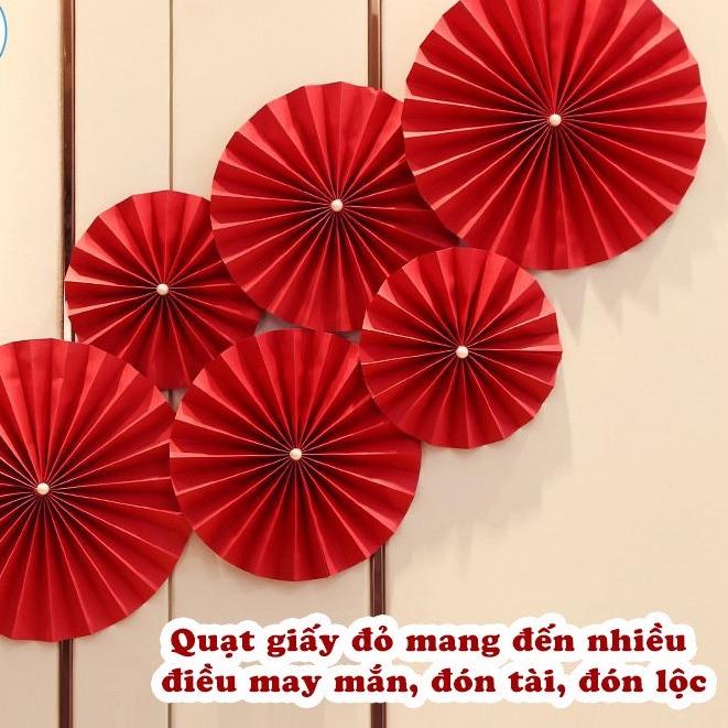 Bộ 6 Quạt Giấy Combo 6 Quạt Tròn Giấy Đỏ Treo Tường Đón May Mắn Tài Lộc Quạt Giấy Treo Tết Decor Nhà Cửa