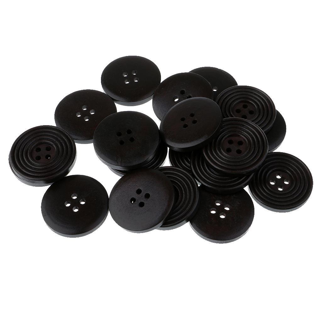 20pcs Round 4 Holes Wood Wooden Buttons for DIY Sewing Black