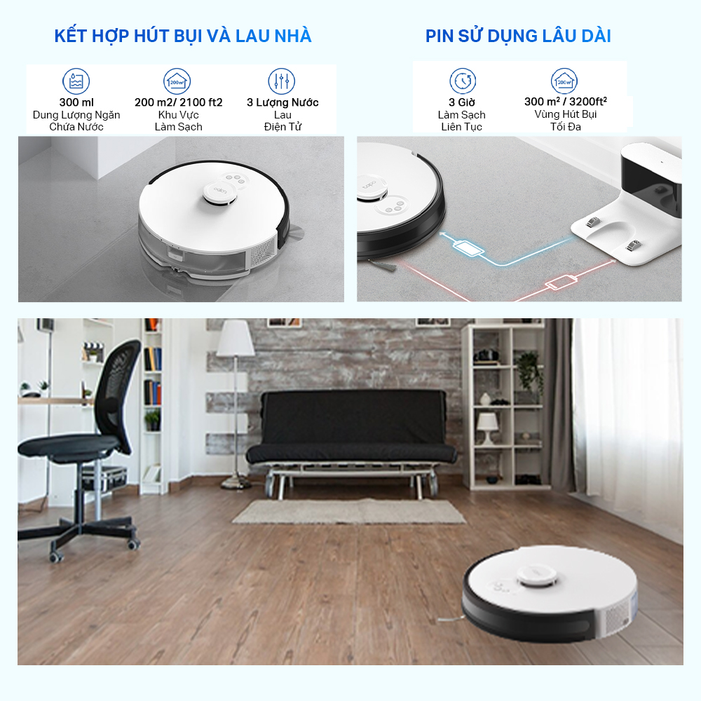 Robot Hút Bụi Và Lau Nhà TP-Link Tapo RV30C Mop / RV30C Mop Plus Điều Hướng LiDar & Gyro Công Suất 4200Pa - Hàng Chính Hãng