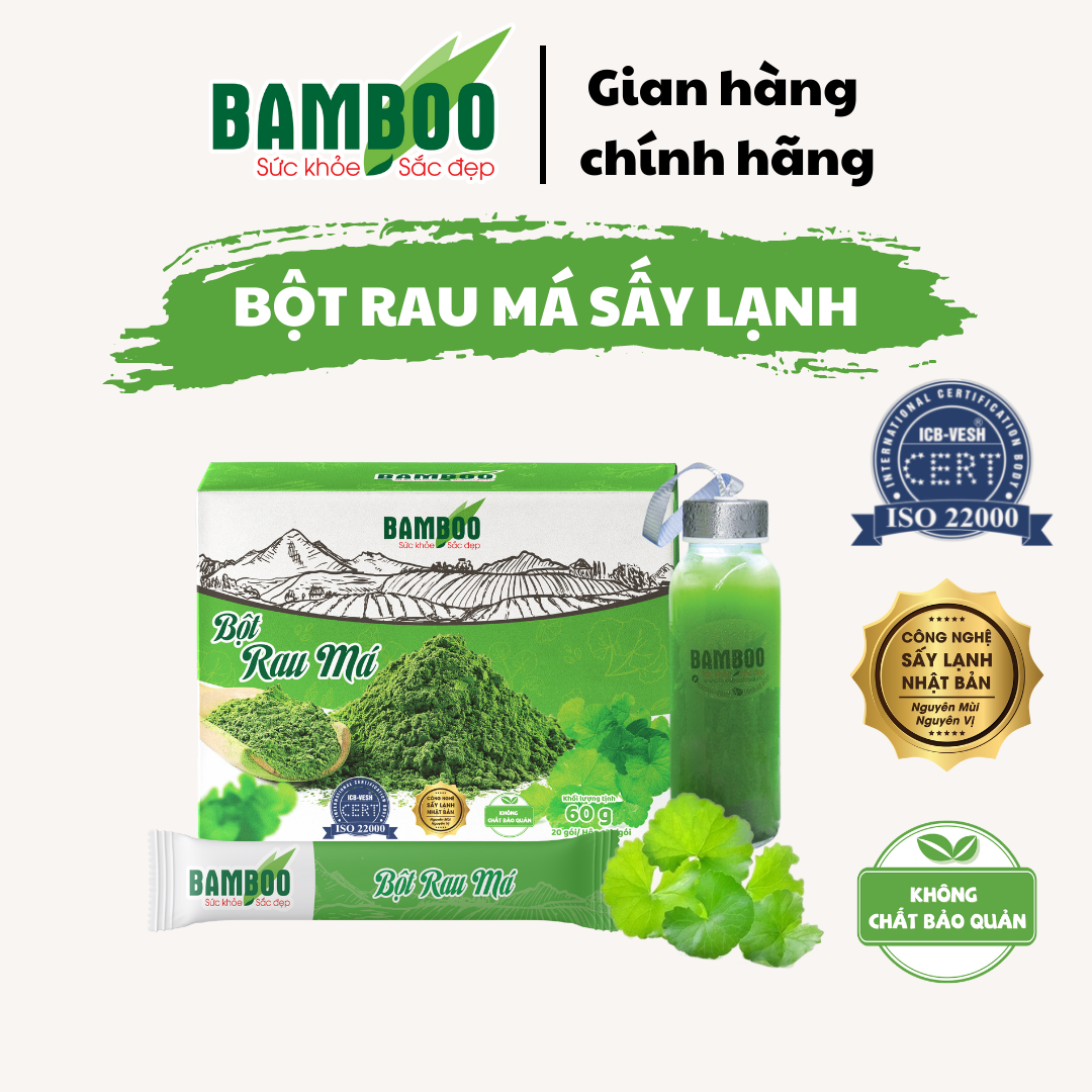 Bột rau má Bamboo nguyên chất, siêu mịn hộp 60g/ 20 gói