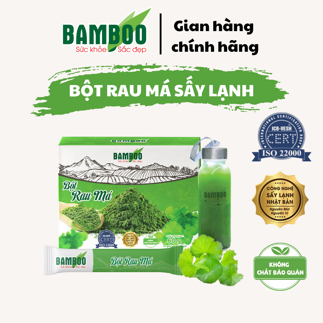 Bột rau má Bamboo nguyên chất, siêu mịn hỗ trợ giảm cân, làm đẹp da hộp 60g/ 20 gói