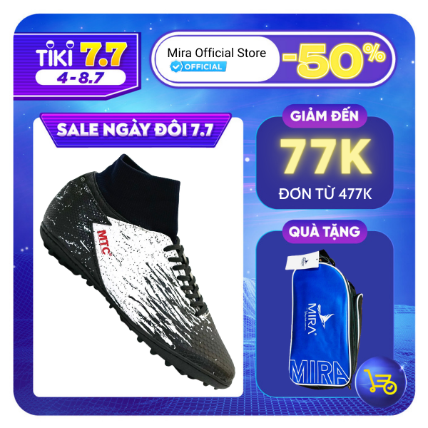 Giày đá bóng nam cỏ nhân tạo MTC Faster Đen cao cổ thể thao phong cách chính hãng - MF004