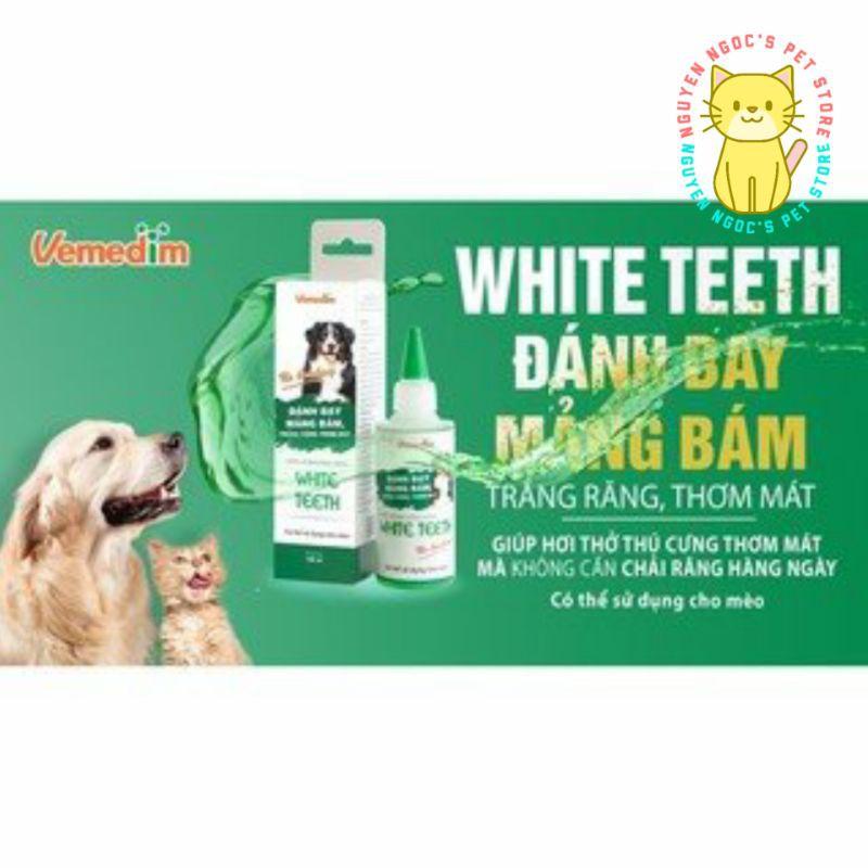 White Teeth Vemedim - Nước súc miệng ngăn ngừa mảng bám, cải thiện mùi và sức khỏe răng miệng dùng cho CHÓ MÈO chai 100ml