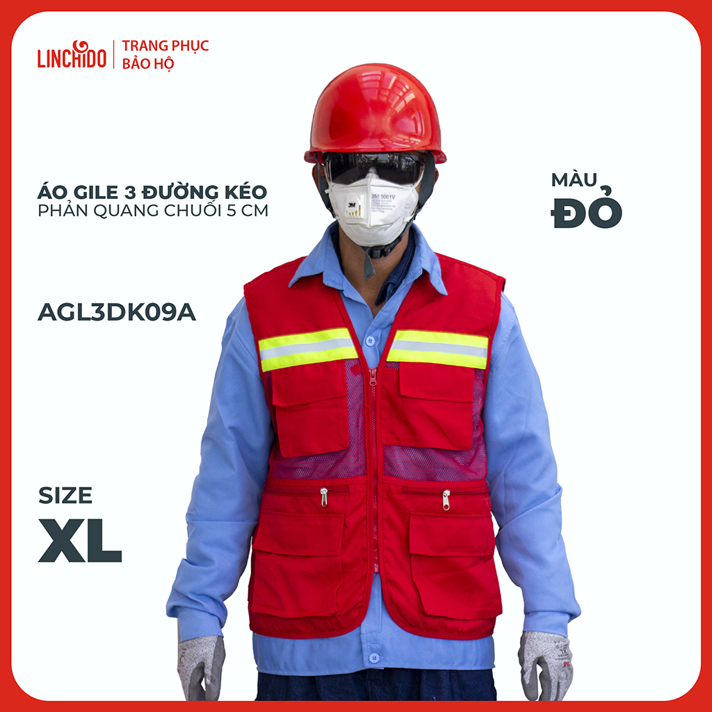Áo Gile Kỹ Sư, Giám Sát Công Trình, Bảo Hộ Lao Động, 3 Đường Kéo, 6 Túi - Mã AGL3DK09A