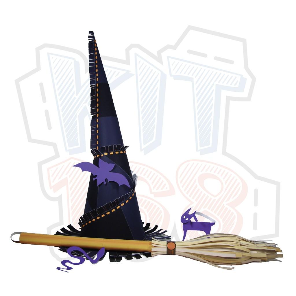 Mô hình giấy Lễ hội mũ phù thủy Halloween Witch's Hat and Broom (Đội lên được)