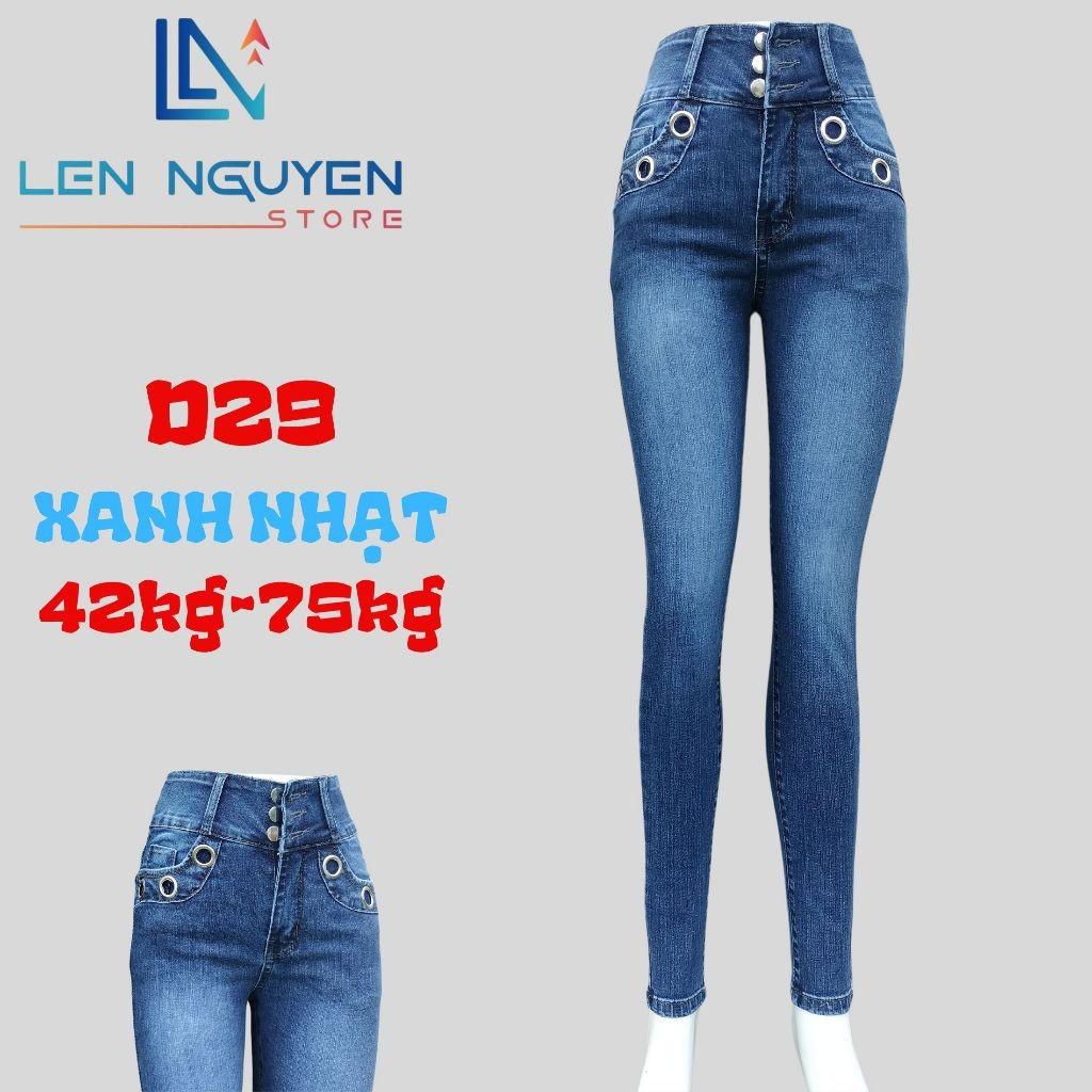 D29_Quần jean nữ, dài, lưng cao, quần bò nữ dáng ôm, quần rin nữ có big size, cho 42kg đến 75kg,LEN NGUYEN STORE - Xanh Nhạt