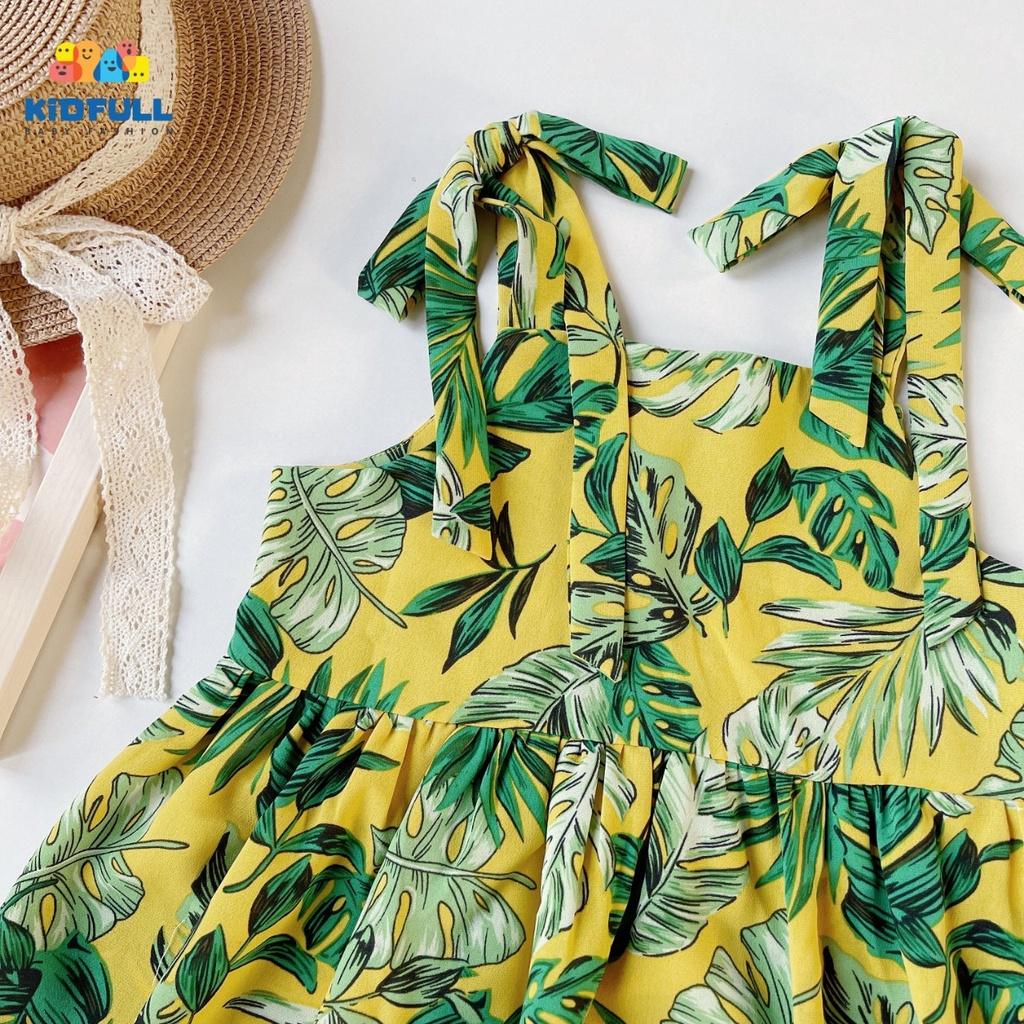 Đầm maxi hai dây hoa lá cho bé gái đi chơi du lịch đẹp size 12-30kg chất cát hàn mát mẻ