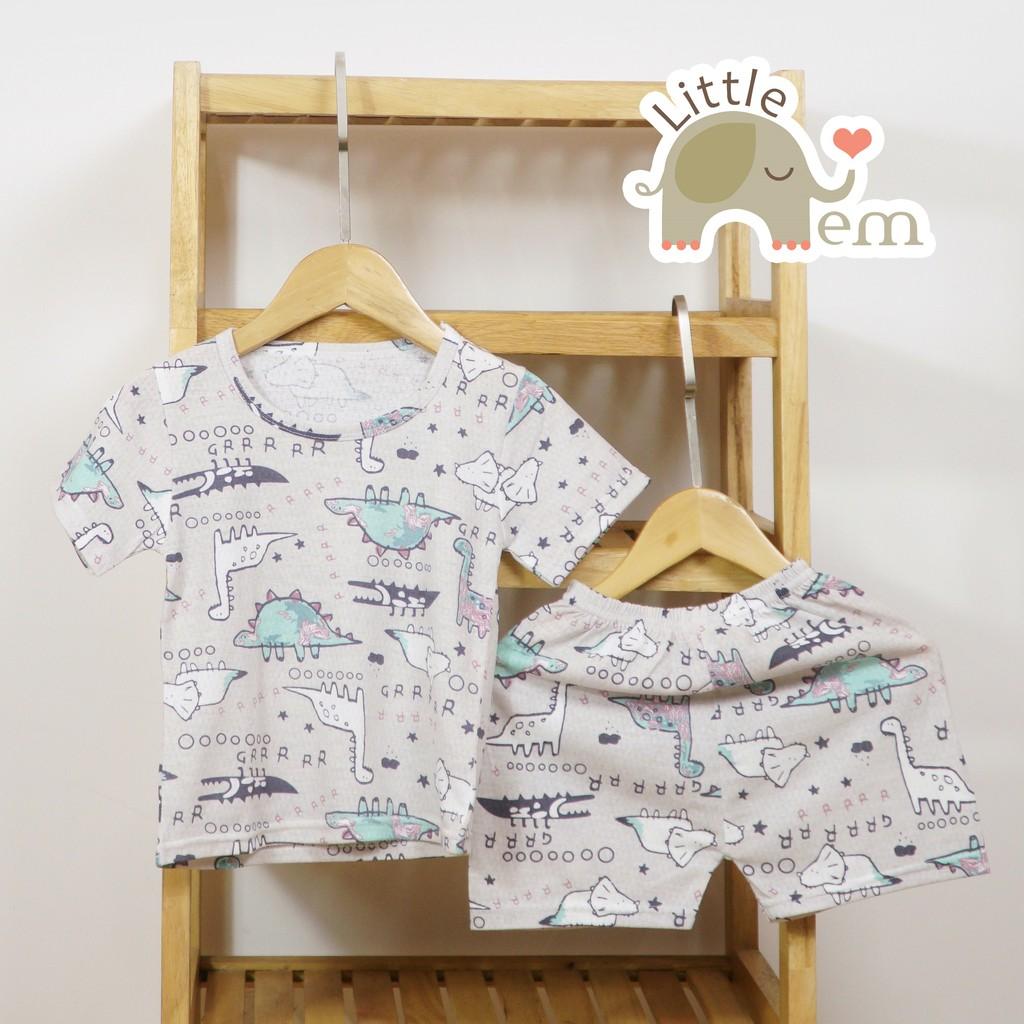 Bộ đồ bé trai Cotton tre cộc tay _ Khủng long xám