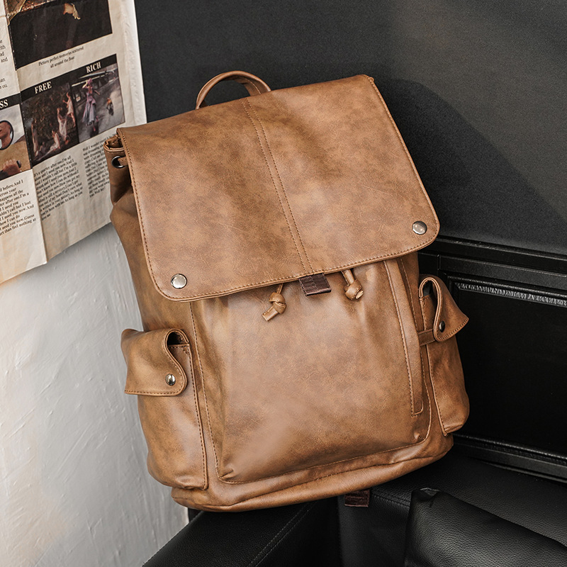 Retro street backpack pu leather bag cover type student school bag