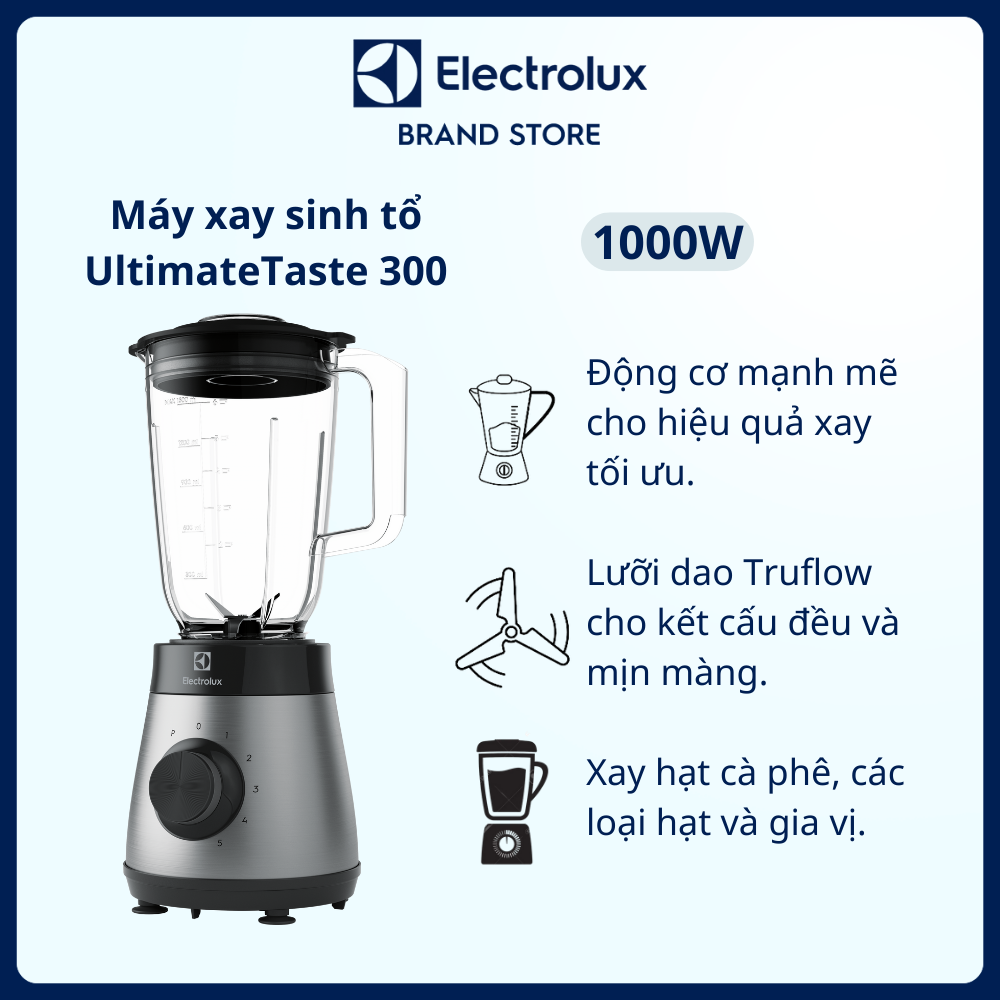 Máy xay sinh tố Electrolux  E3TB1-710S 1000W UltimateTaste 300 với 5 tốc độ xay [Hàng chính hãng]