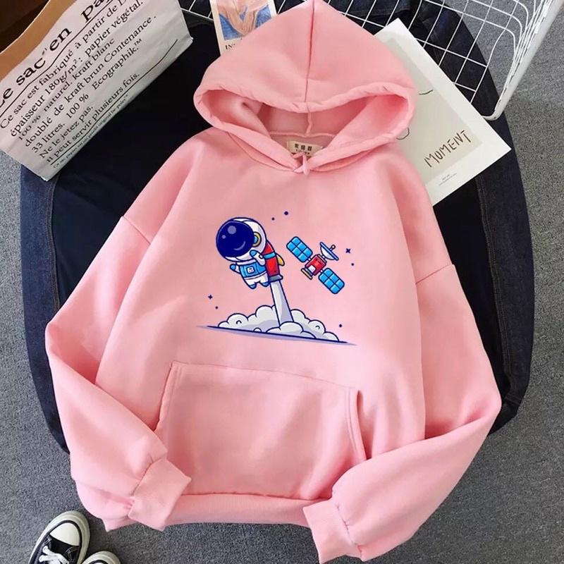 Áo khoác hoodie nam nữ in phi hành gia máy bay, nón 2 lớp